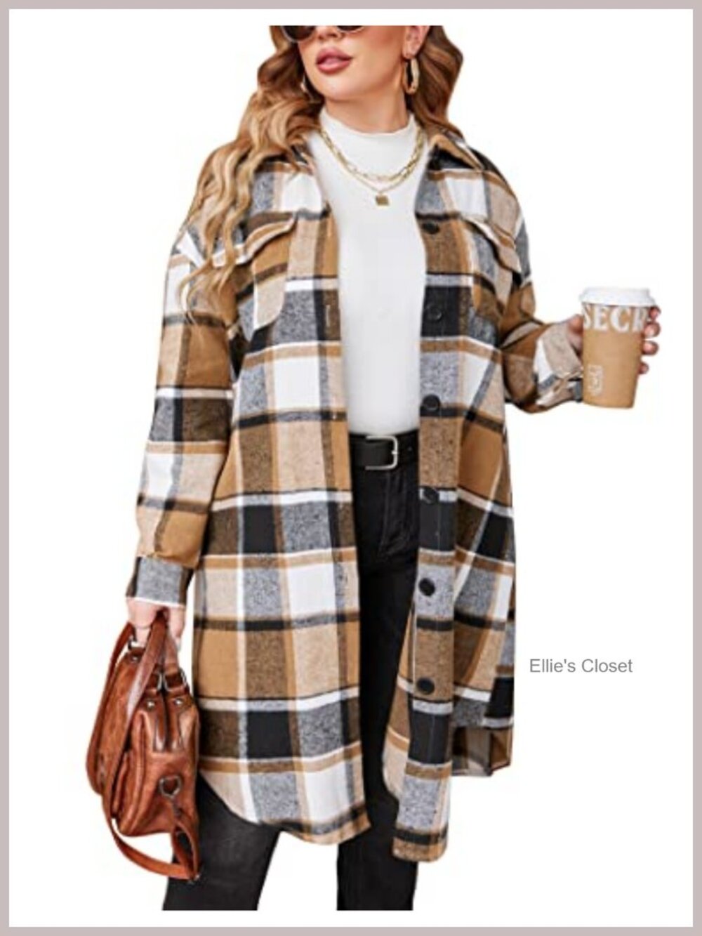 Plus Size Flannel Shacket Long Sleeve Button Down Plaid Jacket